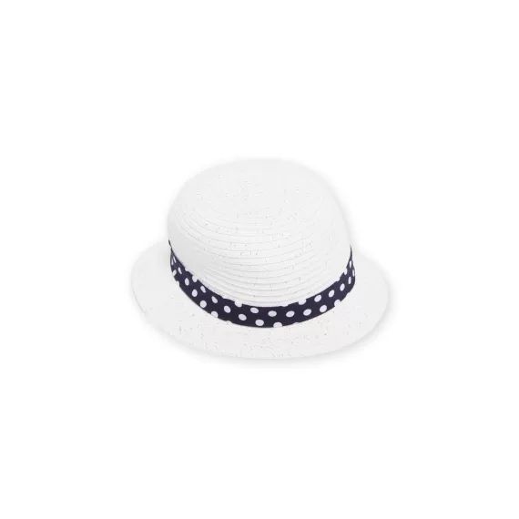 Chapeau Écru N?ud À Pois Bébé Fille