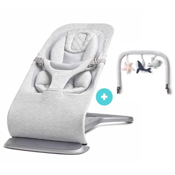 Transat Ergobaby Evolve – Light Grey + Barre de Jeu – Merveilles de l&rsquo;Océan (Offerte)