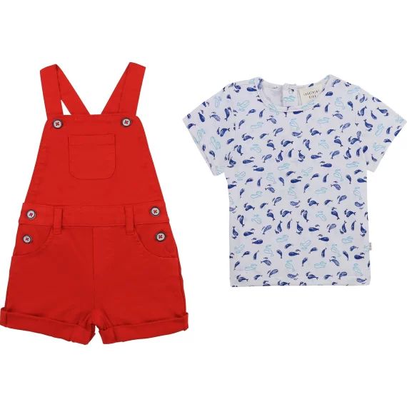 Ensemble salopette + T-shirt Garçon Rouge