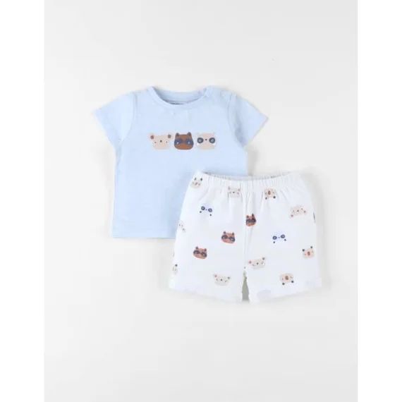 Ensemble T-shirt + Short Imprimé Animalier Écru/bleu Clair Bleu
