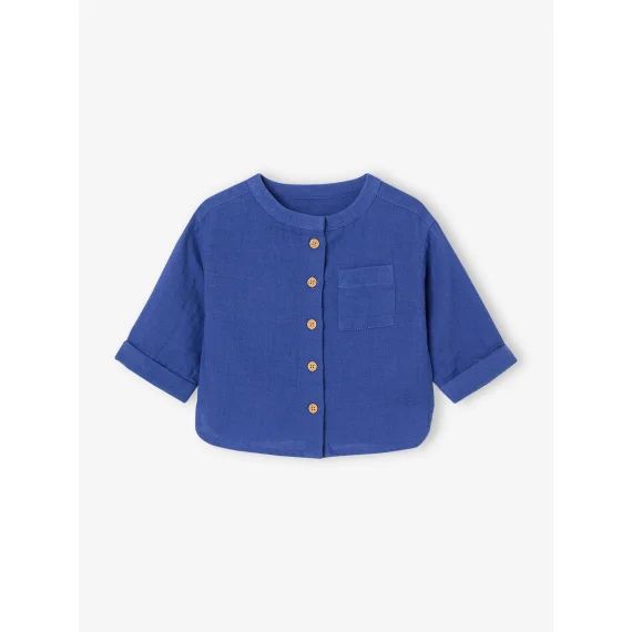 Chemise col mao bébé en gaze de coton personnalisable bleu électrique