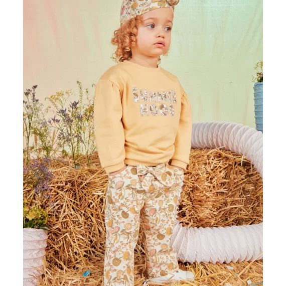 Pantalon droit fluide bébé fille en coton imprimé fleuri –  – Soldes