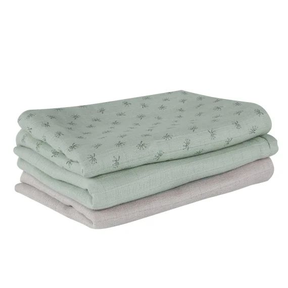 Lot De 3 Langes En Coton Bio Lil Planet Vert Givré Et Gris Argenté