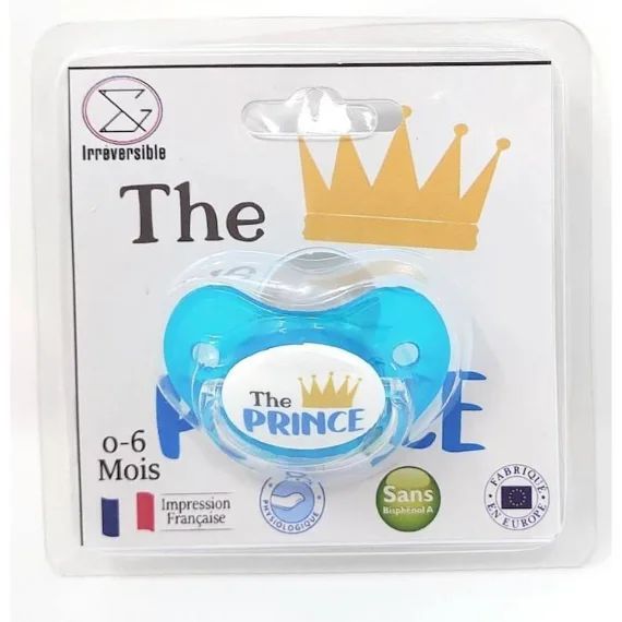 Sucette bébé physiologique 0-6 mois – The Prince  – cadeau de naissance – impression de qualité résistante aux stérilisations bleu