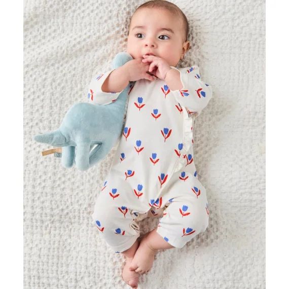 Dors bien bébé en coton bio blanc imprimé avec fleurs bleu et rouge