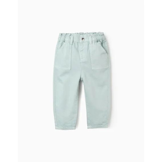 Pantalon En Sergé Paperbag Vert Clair