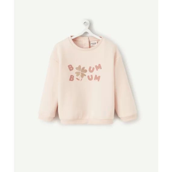 Sweat bébé fille en fibres recyclées rose avec détails pailletés –  – Soldes