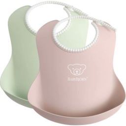 Lot de 2 bavoirs plastifiés à poche rose et vert pastels