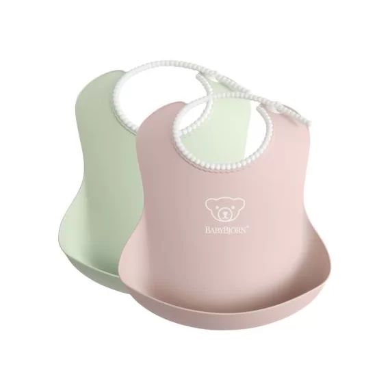 Lot de 2 bavoirs plastifiés à poche rose et vert pastels