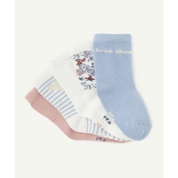 Lot de 5 chaussettes fille bleues blanches et roses –  – Soldes