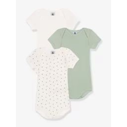 Lot 3 bodies manches courtes PETIT BATEAU vert amande