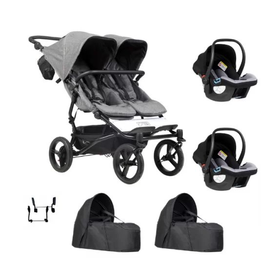 Poussette Double Mountain Buggy Duet V3.2 Luxury Edition – Herringbone + 2 Cocoon V2 + 2 Coques Protect