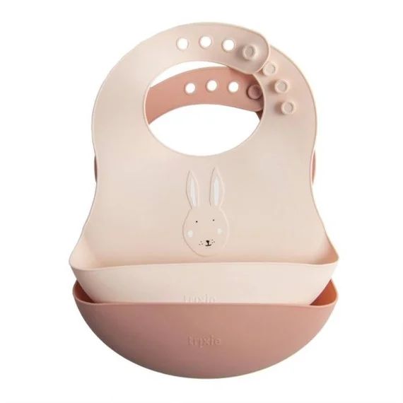 Bavoir En Silicone – Lot De 2 – Mme Lapin – Beige Et Marron – Pour Bébé – Trixie Rose