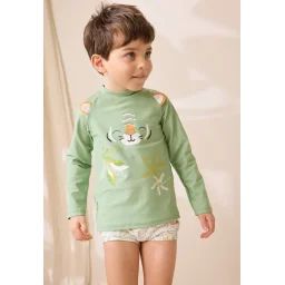 Maillot De Bain Bébé 2 Pièces T-shirt De Protection Uv & Boxer Avec Chapeau Kanha Vert