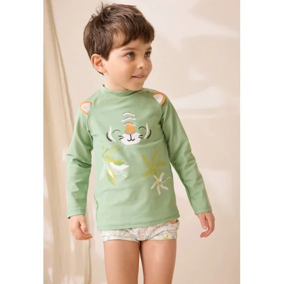 Maillot De Bain Bébé 2 Pièces T-shirt De Protection Uv & Boxer Avec Chapeau Kanha Vert