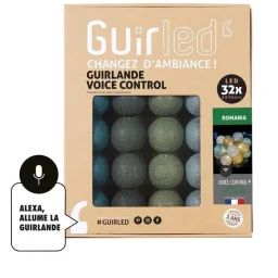 Romania Commande Vocale Guirlande lumineuse boules coton Google & Alexa marron