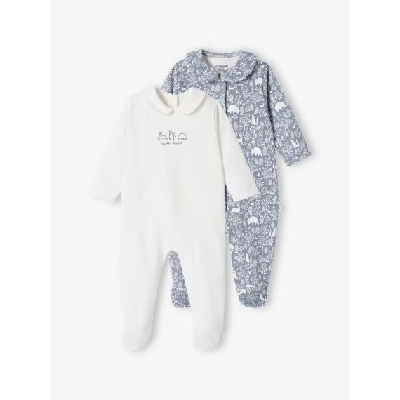 Lot de 2 dors-bien animaux bébé fille en coton bio bleu jean