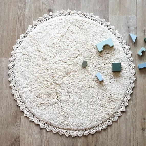 Tapis Rond Coton Lavable Finition Crochet Perla Ecru