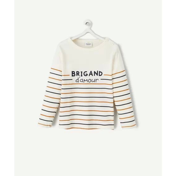 T-shirt bébé garçon en coton bio écru rayé –  – Soldes