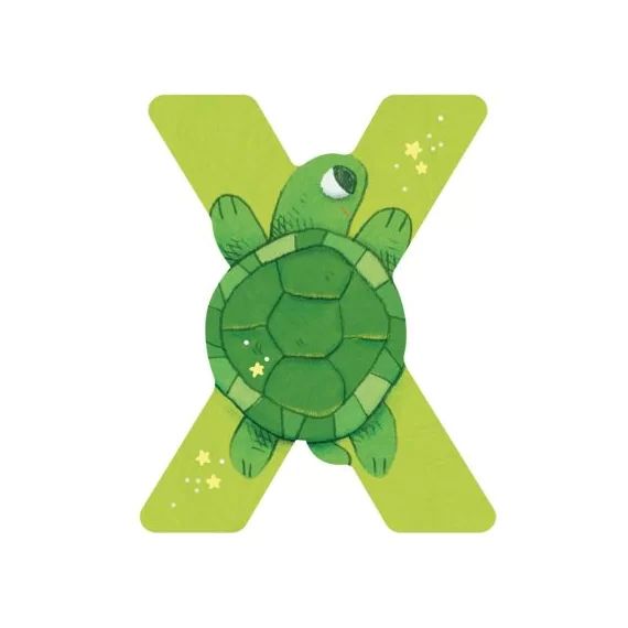 Lettre X en bois Tortue verte