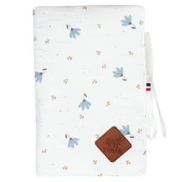 Protège Carnet De Santé Bébé En Gaze De Coton Blanc Imprimé Bleuet