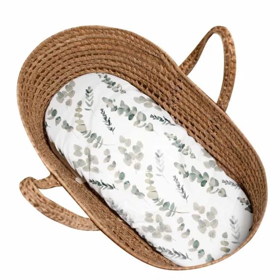 Drap Housse Couffin Ovale Eucalyptus Blanc Imprimé Floral