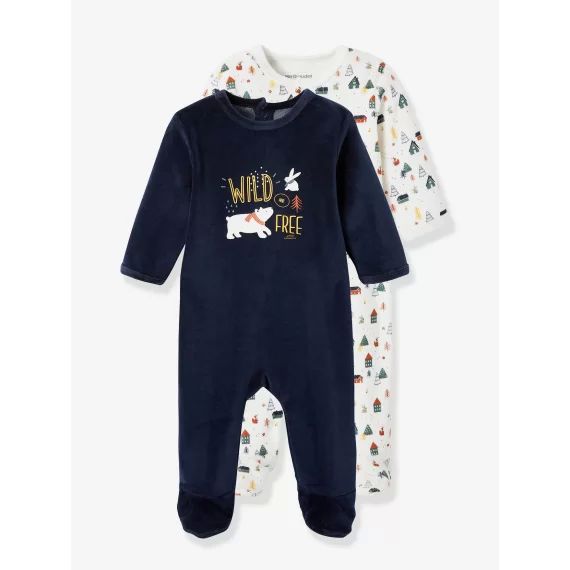 Lot de 2 pyjamas bébé en velours lot encre
