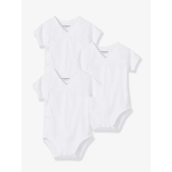Lot de 3 bodies Bio Collection manches courtes ouverture naissance blanc