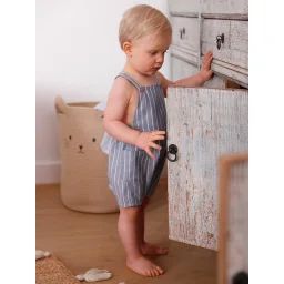 Salopette rayée bébé en lin et coton bleu