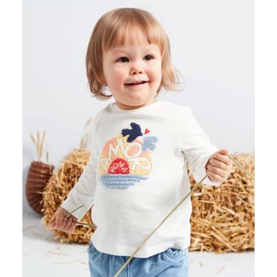 T-shirt bébé fille en coton biologique blanc avec message –  – Soldes