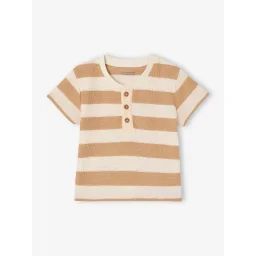 T-shirt rayé bébé en maille nid d&rsquo;abeille cappuccino