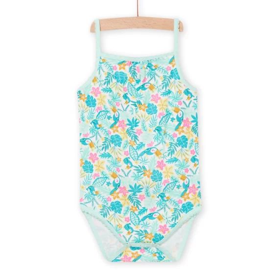 Body Turquoise À Imprimé Jungle Bébé Fille – Ecru