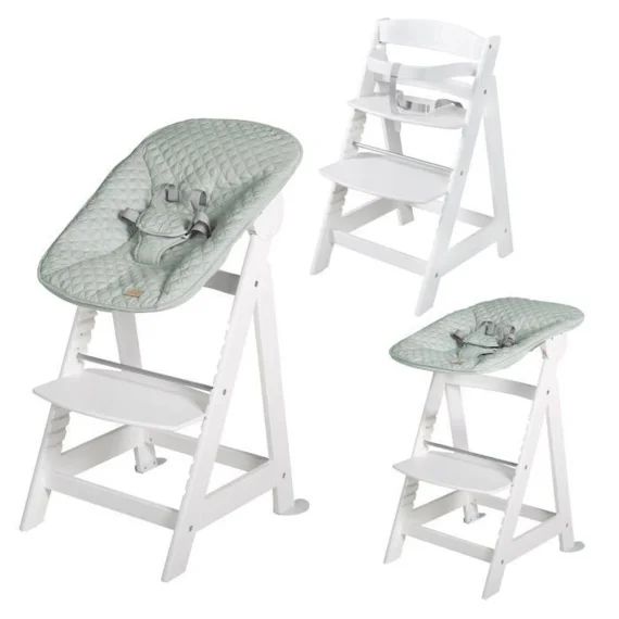 ROBAChaise Haute Évolutive Born Up 2 en 1 Blanche + Transat Vert givré roba Style blanc