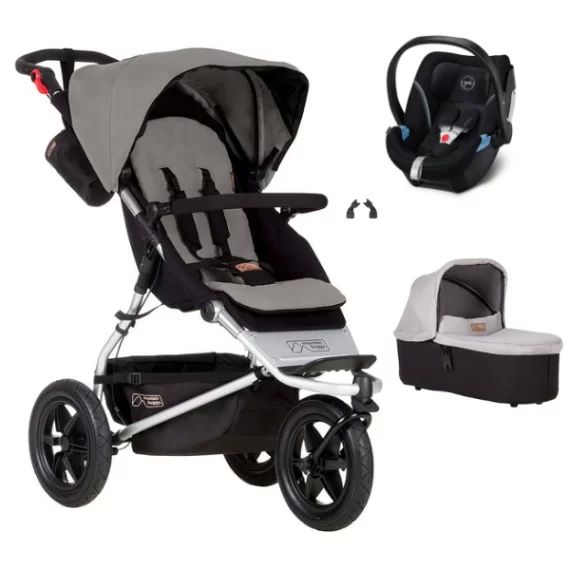 Poussette Mountain Buggy Urban Jungle + Nacelle Plus – Silver + Coque Cybex Aton 5 – Deep Black
