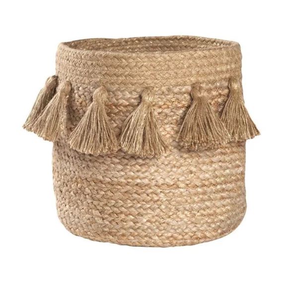 Panier de rangement jute naturel avec pompons IDRIS beige