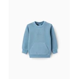 Sweat En Coton Avec Poche Kangourou Bleu