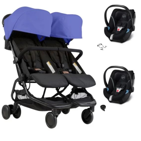 Poussette Double Mountain Buggy Nano Duo – Nautical + 2 Coques Auto Cybex Aton 5 – Deep Black
