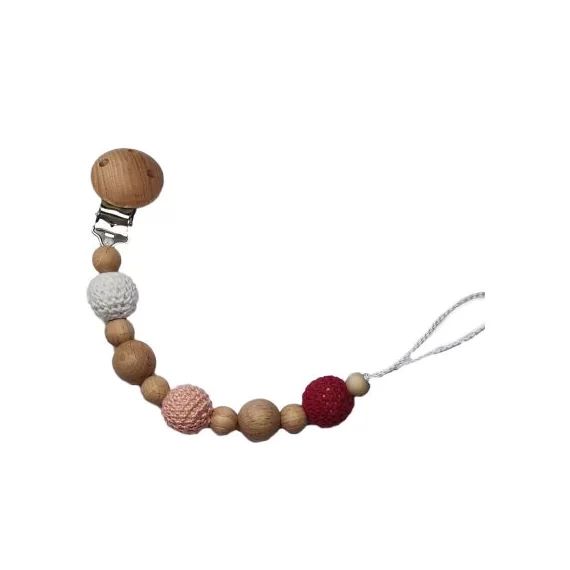 Attache sucette en bois Yoyo rose