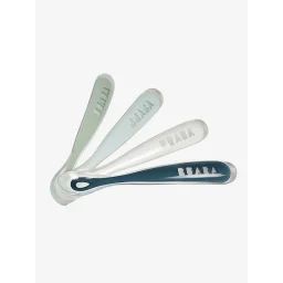 Lot de 4 cuillères 1er âge BEABA Soft sans BPA bleu/gris/ocre