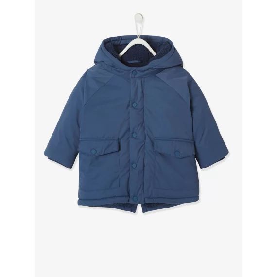 Parka doublée bébé à capuche bleu jean