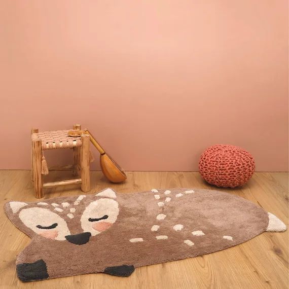 Tapis Chambre Enfant Coton Lavable Petit Faon Little Deer Multicolore