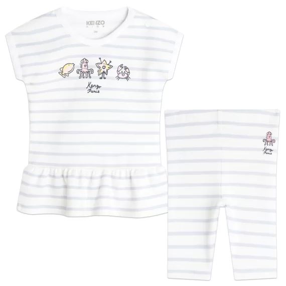 Ensemble rayé avec imprimé Fille Blanc