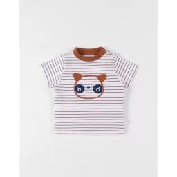 T-shirt Rayé Panda À Manches Courtes Écru/caramel Blanc