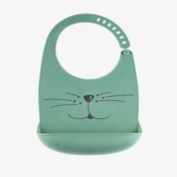 Bavoir en silicone – TROIS KILOS SEPT – Vert Sauge – Réglable 6-24 mois – Bac récupérateur vert