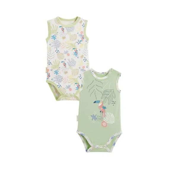 Lot De 2 Bodies Bébé Sans Manches Moka Vert