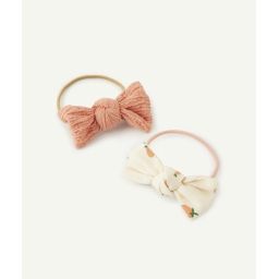 Lot de 2 élastiques rose et beige avec noeuds bébé fille –  – Soldes