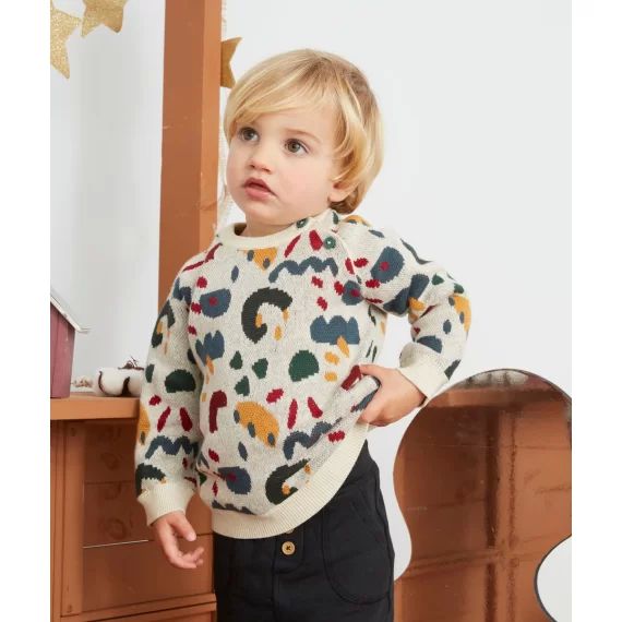 Pull bébé garçon écru aux motifs colorés –  – Soldes