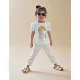 T-shirt imprimé petite fille à manches courtes bleu