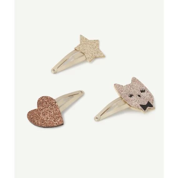 Lot de 3 barrettes bébé fille couleur dorée avec motifs brillants