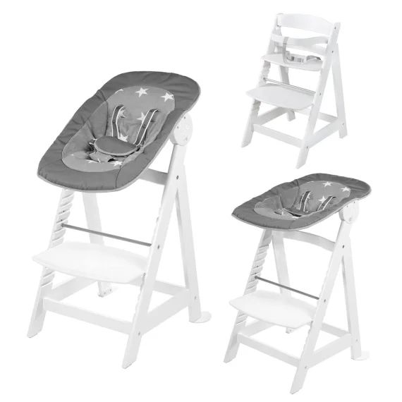 Chaise Haute Évolutive Born Up Avec Transat Inclinable Sternenzauber Blanc – Grandes Étoiles